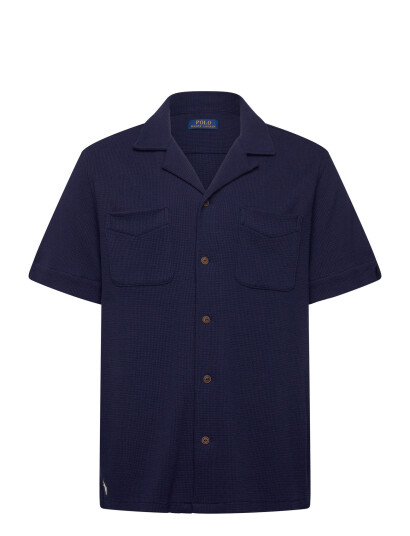 Polo Ralph Lauren Waffle Knit Cotton Linen Camp Shirt Navy S