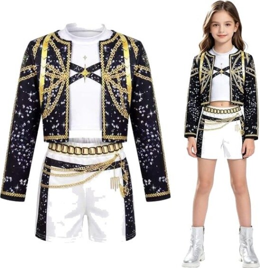 Halloween Pop Idol Kostymesett til Jente med Jakke, T-skjorte og Shorts 4-12 år 3 Deler