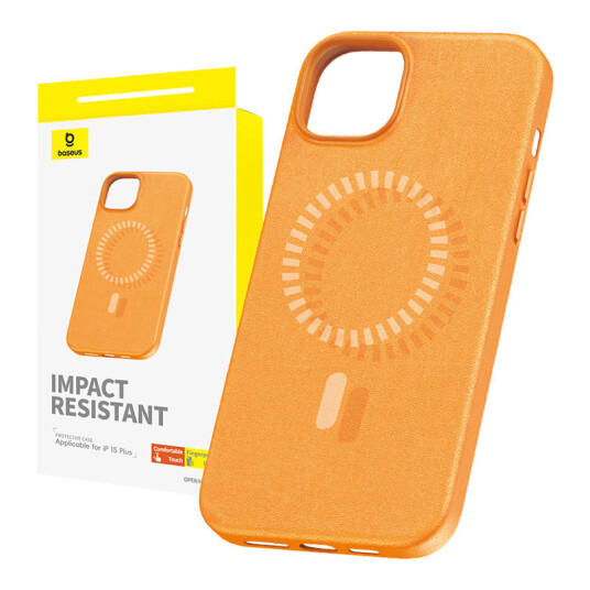 Baseus Magnetisk PU-deksel til iPhone 15 Plus Fauxther Oransje Baseus Magnetisk PU-deksel til iPhone 15 Plus Fauxther Oransje