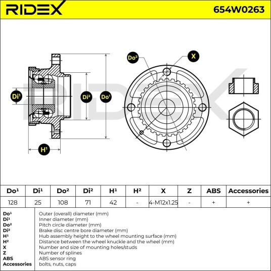 RIDEX 654W0263 Hjullager