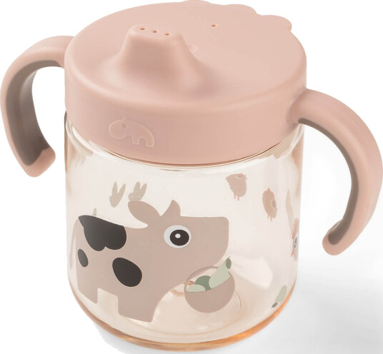 Done by Deer Learning Spout Cup 2 Handle Tiny Farm Powder Pink Ø 7.5X H 11CM
