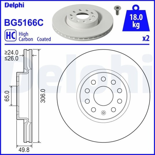 Bremseskive DELPHI BG5166C Bremseskive DELPHI BG5166C