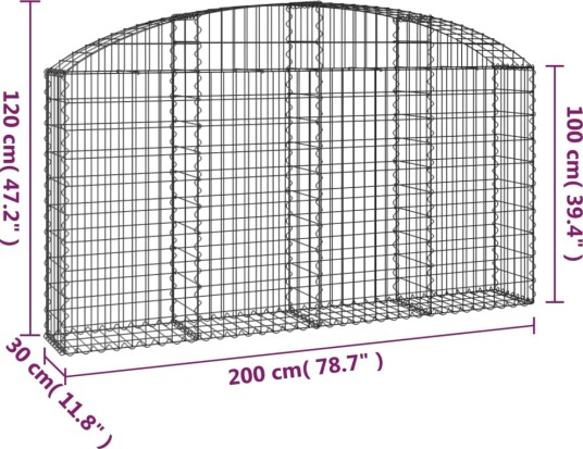 vidaXL Gabionkurv buet 200x30x100/120 cm galvanisert jern
