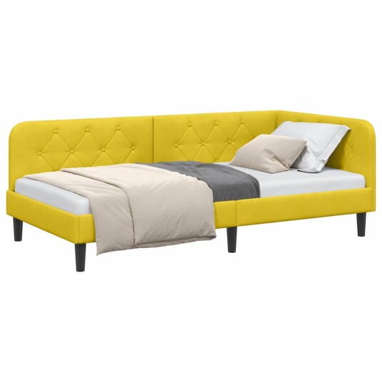  Hjørnesengramme med hodegjerde Gul 90 x 200 cm Fløyel