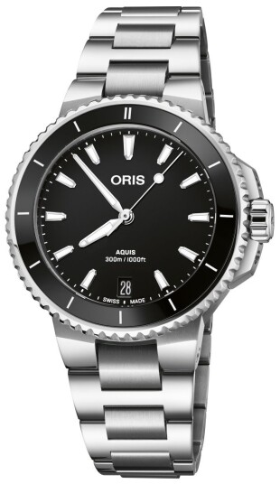 Oris Dameklokke 01 733 7792 4154 07 8 19 05P Aquis Sort/Stål Ø36.5