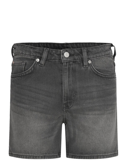 Monki Aimo Mid-Rise Straight Leg Denim Shorts - Black - 24