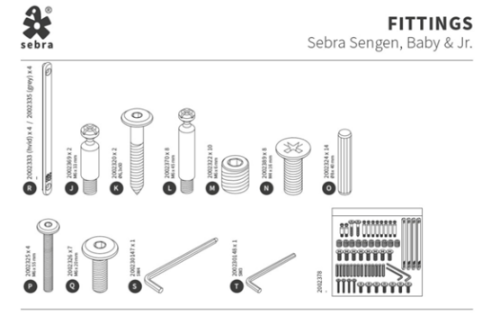 Sebra Reservedel 2002378D   Skruesett til Sebra sengen FSC etter 2020 