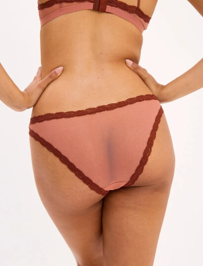 Understatement Underwear Mesh Lace Trim Bikini Briefs - Red - M