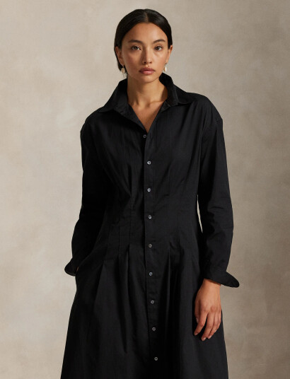 Polo Ralph Lauren Pleated Cotton Shirtdress - Black - 36