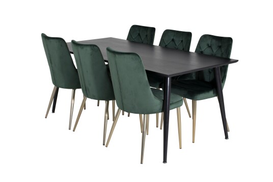 Venture Home Dipp Spisegruppe 180 cm Rektangulær med 6 Velvet Stoler Sort/Guld