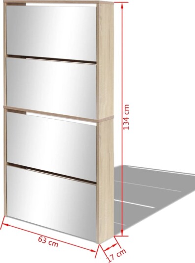 vidaXL Skoskap 4 hyller speil eik 63x17x134 cm