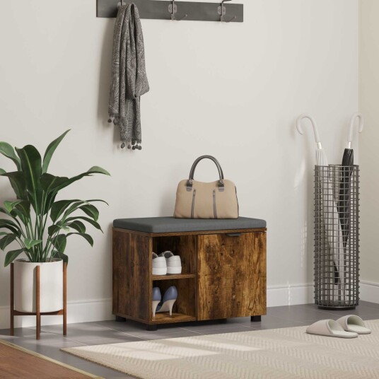 vidaXL Gangbenk Røkt Eik 60 x 38 x 46 cm Konstruert treverk og stoff vidaXL Gangbenk Røkt Eik 60 x 38 x 46 cm Konstruert treverk og stoff