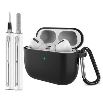 AirPods Pro 3 silikonetui med karabinkrok og rengjøringspenn   svart