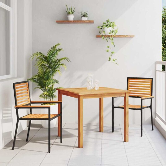3-delt hagedining-sett svart poly rattan akasie