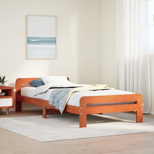 Sengeramme uten madrass voksbrun 90x190 cm heltre furu 8721158371225