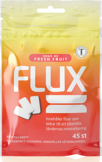 Flux Fluortyggegummi i pose Freshfruit 45 stk. Flux Fluortyggegummi i pose Freshfruit 45 stk.