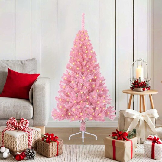 Kunstig Forhåndsopplyst Juletre med 150 LED Rosa 120 cm PVC