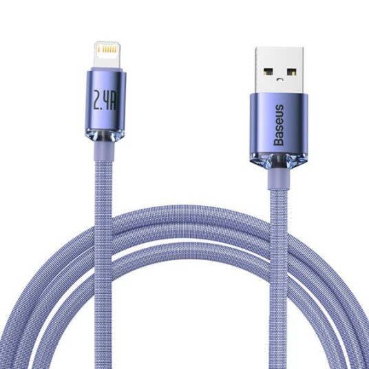 Baseus Crystal Shine 2m USB til Lightning Kabel 2.4A Lilla Baseus Crystal Shine 2m USB til Lightning Kabel 2.4A Lilla