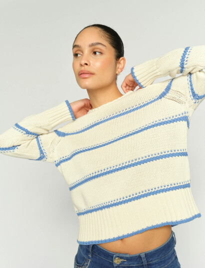 MOS MOSH Mmrola Bine Stripe Crewneck Knit Cream S