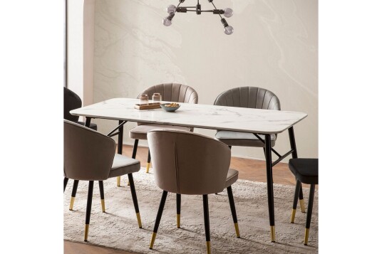 Spisebord Wohnling Moderne stil MDF med metallben med gulldetaljer Marmor Hvit 200x90 cMarmor Hvit 200x90 cm