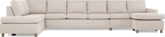 Crazy 6 seters Venstrevendt U formet XX Large Sofa med Divan og Sjeselong i Stoff   Beige