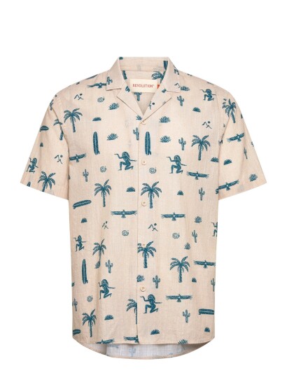 Revolution Short Sleeved Cuban Shirt   Cream   L