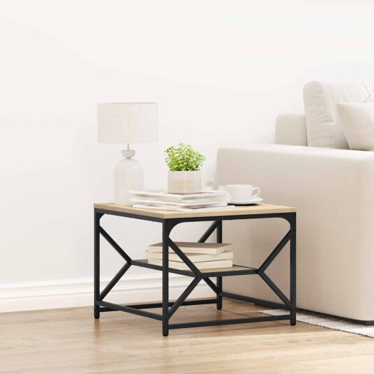 Kaffebord med hylle i Sonoma Eik – 51x50x40 cm – Laget av Konstruert Tre
