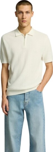Selected Homme Halv Zip Poloskjorte Strikket Struktur Cream XL