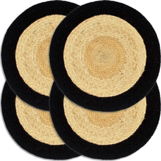 vidaXL Bordmatter 4 stk naturell og svart 38 cm rund jute og bomull