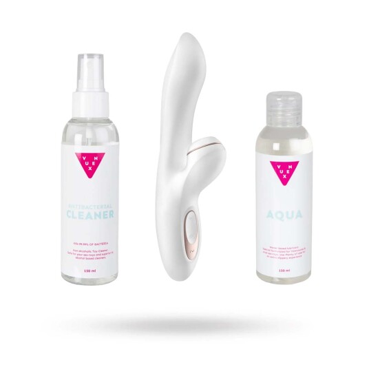 SETT MED SATISFYER PRO G-SPOT RABBIT GLIDEMIDDEL & TOY CLEANER 2X150 ML
