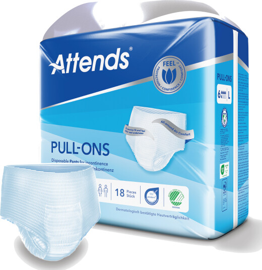 Attends Pull ons 6 buksebleie Large 18 stk. Attends Pull ons 6 buksebleie Large 18 stk.