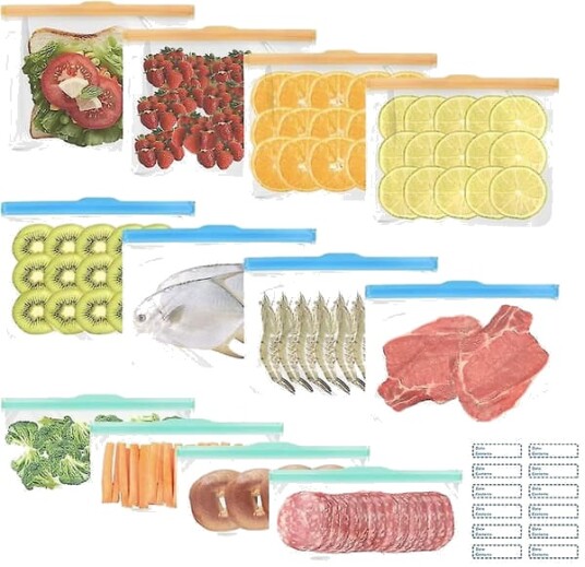 Gjenbrukbare fryseposer + fryseetiketter gjenbrukbare matposer BPA frie miljøvennlige og lekkasjesikre Ziplock poser med trippel glidelåslukking FMY
