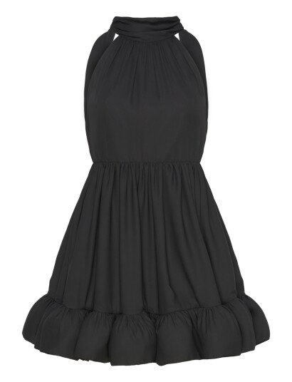 Malina Fern Halterneck Ruffled Mini Dress Black M