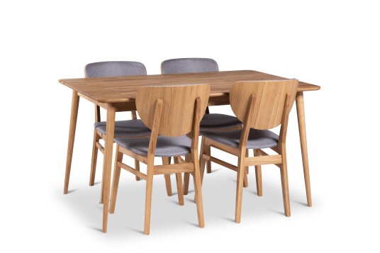 Alborg Spisegruppe 140 cm med 4 Borgholm Stoler i heltre Natur/Lys brun