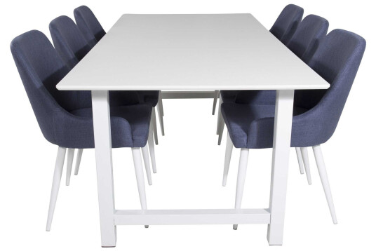 Venture Design Count & Plaza spisegruppe Hvit/blå 6 st stoler & bord 220 x 100 cm