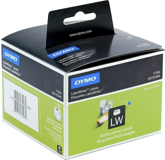 DYMO LW multifunksjonelle etiketter, 32mm x 57mm, ruller med 1000 stk., selvklebende, original