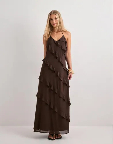 Vero Moda   Brun   Vmmarjorie Sl Flounce Maxi Dress Ex