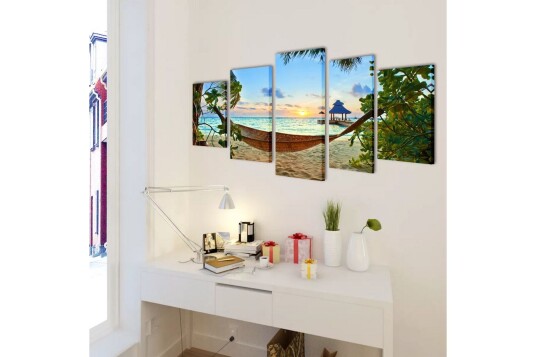Be Basic Kanvas Flerdelt Veggdekorasjon Strand Hengekøye 200x100cm  