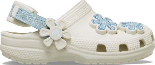 Crocs Classic Denim Flower Kids Tøfler Summit White 22 23