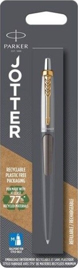Parker Jotter Ballpoint Pen Grey Lacquer with Gold Trims Medium Point Blue Ink Parker Jotter Ballpoint Pen Grey Lacquer with Gold Trims Medium Point Blue Ink
