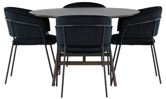 Venture Design Kaseindon & Selma spisegruppe Svart/mørkebrun 4 stoler & bord 100 cm