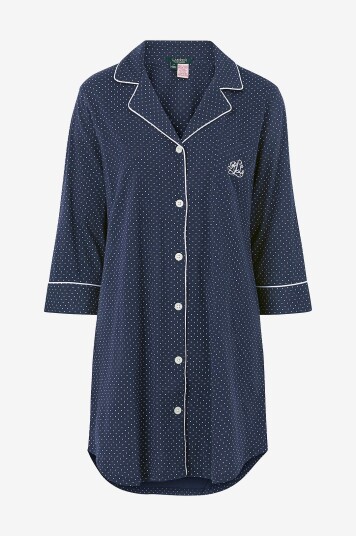 Lauren Ralph Lauren   Nattskjorte LRL Heritage 3/4 Sl Classic Notch PJ Set   Blå