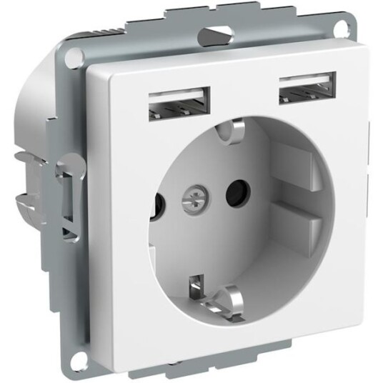 Schneider Electric Exxact WDE002179 Stikkontakt jordet, 2-veis, med USB, hvit Schneider Electric Exxact WDE002179 Stikkontakt jordet, 2-veis, med USB, hvit