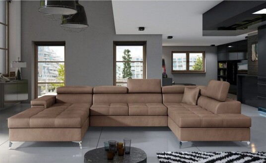 Seksjon Eltap Eduardo 337x205x88 cm Monolith 09 Mørk Beige Høyre