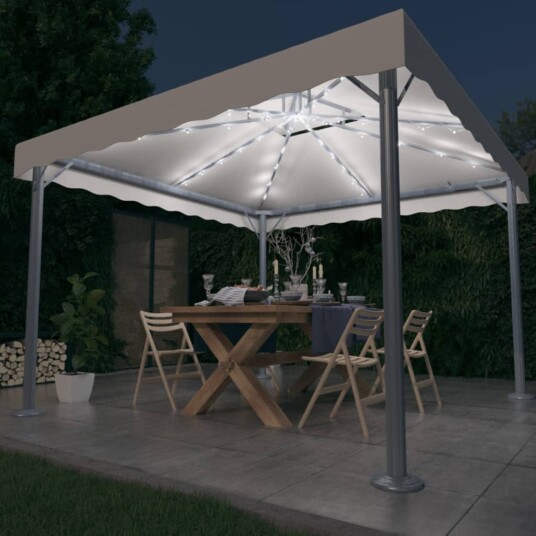 vidaXL Paviljong med LED-strenglys 300x300 cm kremhvit aluminium vidaXL Paviljong med LED-strenglys 300x300 cm kremhvit aluminium