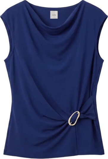 Calvin Klein Ss Crepe Jersey Cowl Nk Hardware Navy XS