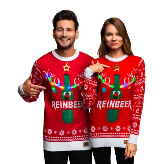 Silly Santa Reinbeer Rød LED Julegenser - XX-Large