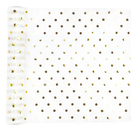 PartyDeco Bordløper Organza-stoff Prikkete Hvit/Gull