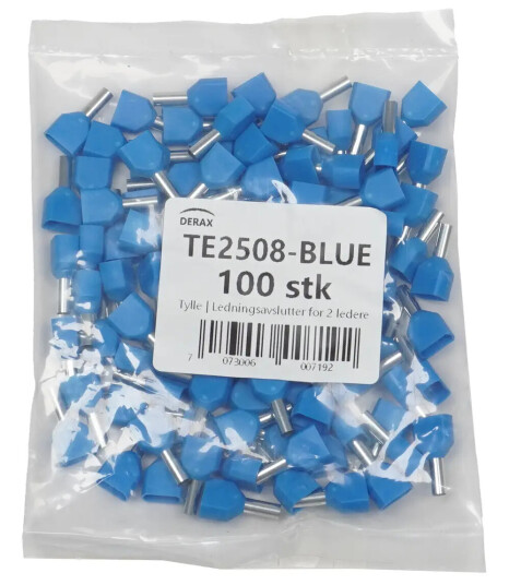 Tylle | Ledningsavslutter for 2 ledere 100 stk Blå tylle for 2×2.5mm²