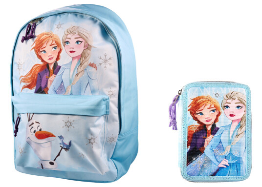 Kids Licensing Frozen 2 Backpack + Filled Double Decker Pencil Case Blue